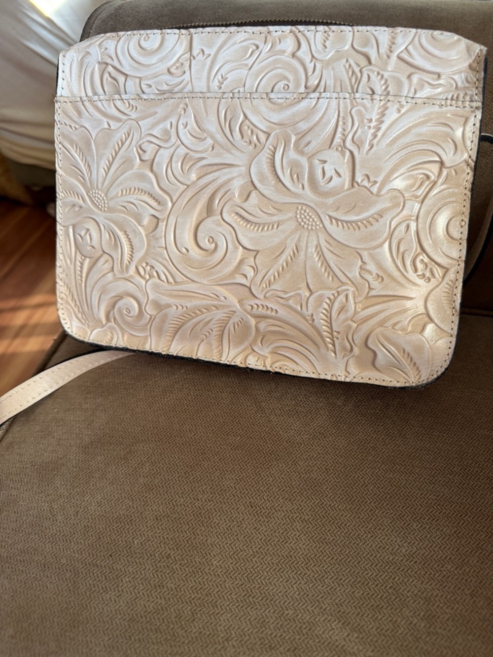 Patricia Nash Cream Tooled Floral Crossbody Bag